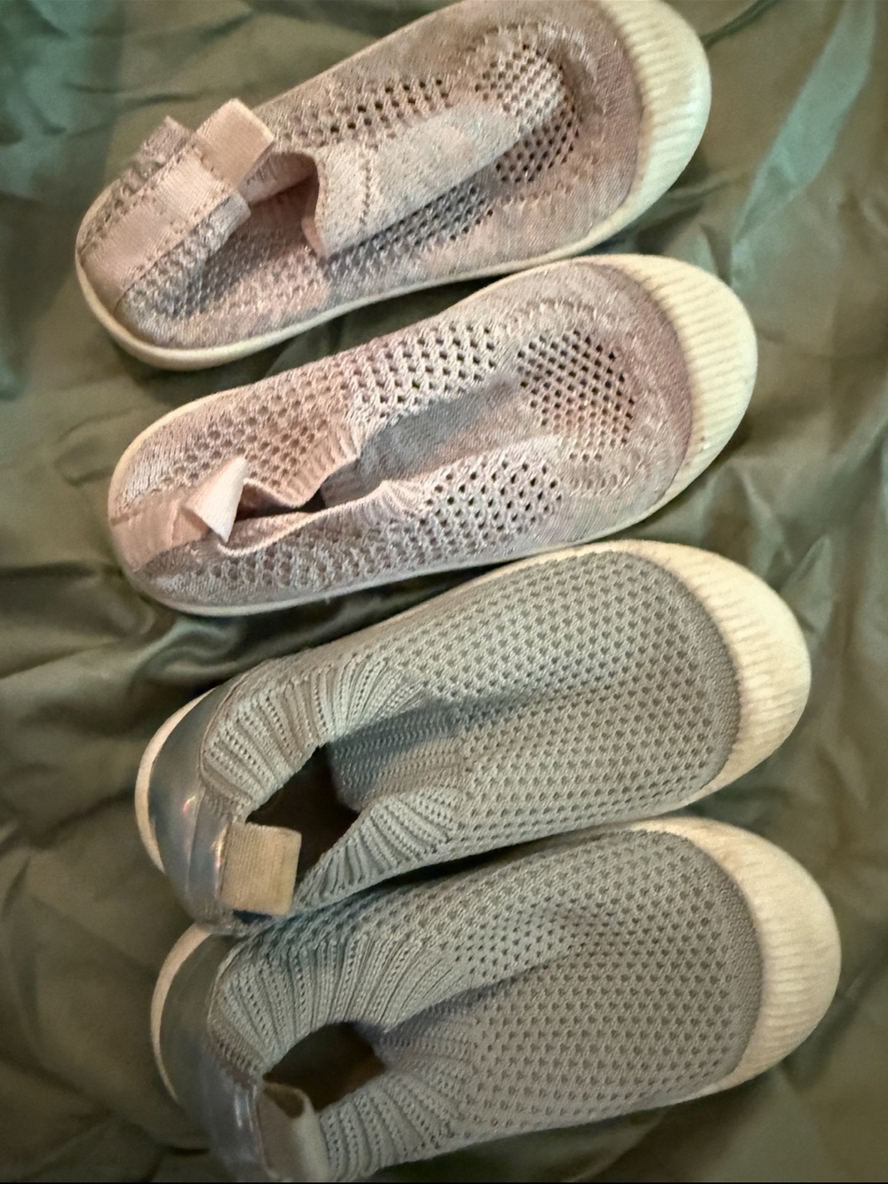 Knit Slip-On Sneakers in Light Gray and Pale Pink